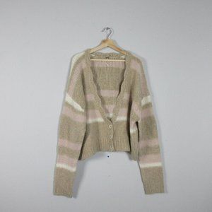 Free People Beige and Pink Striped Cardigan